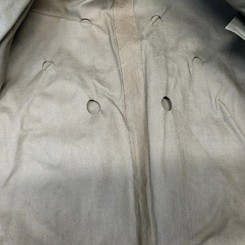 Vintage Military Trench Coat Mens Large Olive Green Good Double Breasted Belted